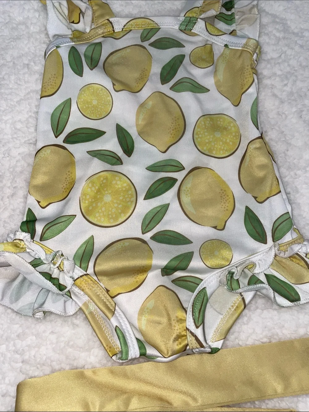 Toddler Girls Lemon Print Ruffle One-Piece Swimsuit with Matching Ribbon